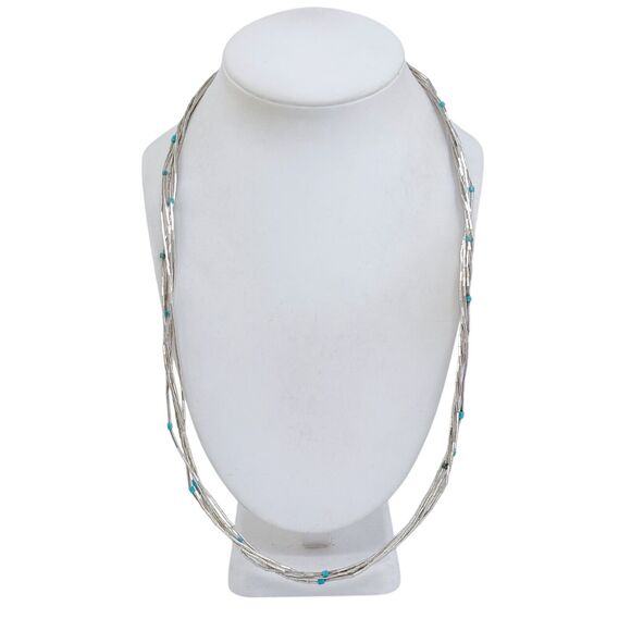 Vintage Southwest Sterling Liquid Silver 925 Turquoise 5-Strand Necklace 25.5" - Picture 1 of 4
